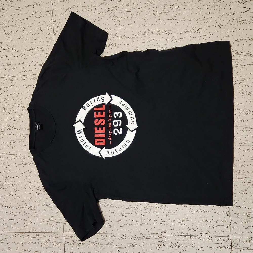 Diesel Recycled Styles Spellout Logo Crewneck T-Shirt Black, White & Red